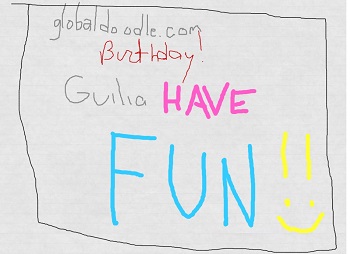 Giulia's birthday. Scribbledehobble on an online site, screenshot edited in Paint.
